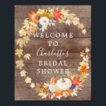 Affiche Rustic Automne Citrouille Fête des mariées Bienven<br><div class="desc">Rustique bienvenue à votre invité avec notre belle douche nuptiale affiche d'accueil avec une feuille et une couronne de citrouille. Visitez notre boutique pour voir notre collection de feuilles d'automne et de citrouilles.</div>
