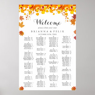 Affiche Rustic Autumn Leaves Wedding Seating Chart