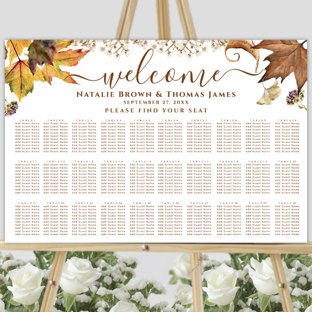 Affiche Rustic Autumn Mariage 30 Table Seating (Créateur téléchargé)