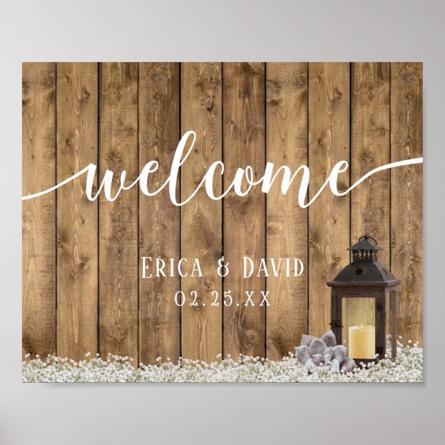 Affiche Rustic Baby's Breath Lantern Wedding Welcome (Devant)