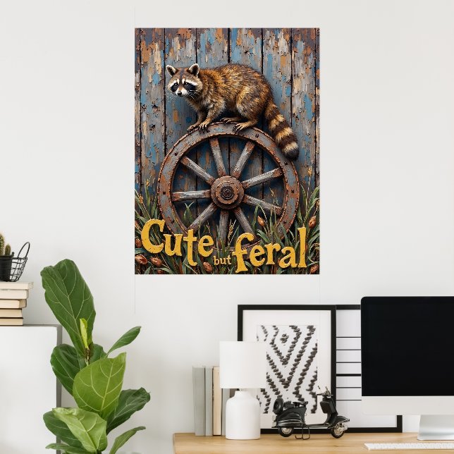 Affiche Rustic Bandit : Raccoon sur la roue (Bureau à domicile)