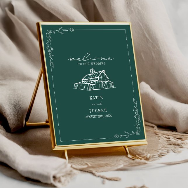Affiche Rustic Barn Emerald Mariage de automne vert Bienve (Créateur téléchargé)