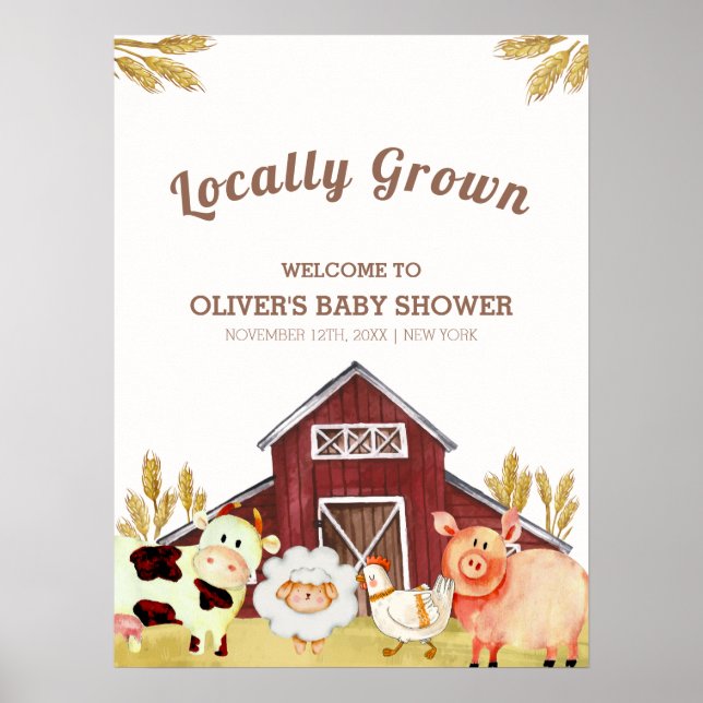 Affiche Rustic Barnyard Farm Animaux Baby shower Bienvenue (Devant)