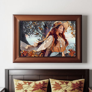 Affiche Rustic Blue et Tan Watercolor Girl