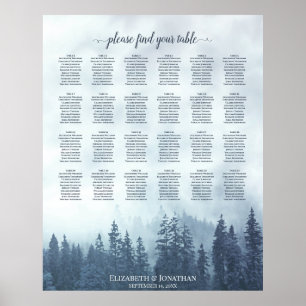 Affiche Rustic Blue Pines 24 Table Wedding Seating Chart