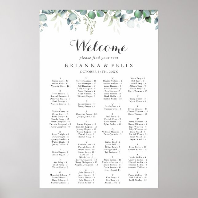 Affiche Rustic Botanical Eucalyptus Greenery Wedding  (Devant)