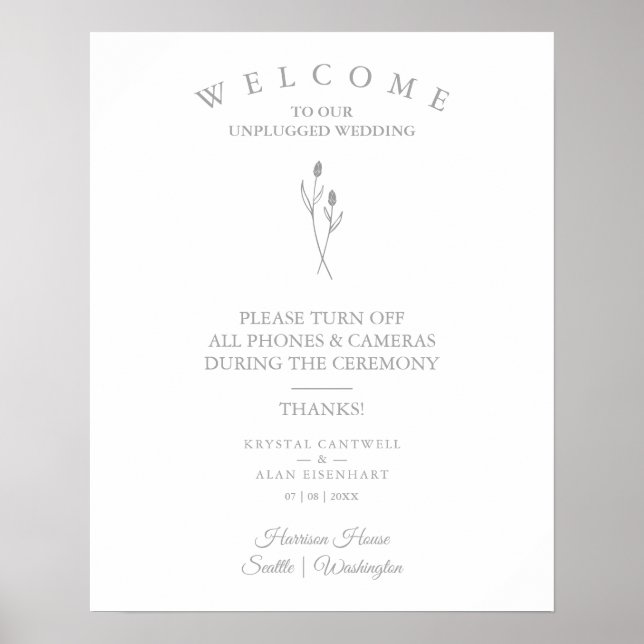 Affiche Rustic Botanical Simple Wedding Unplugged Ceremony (Devant)