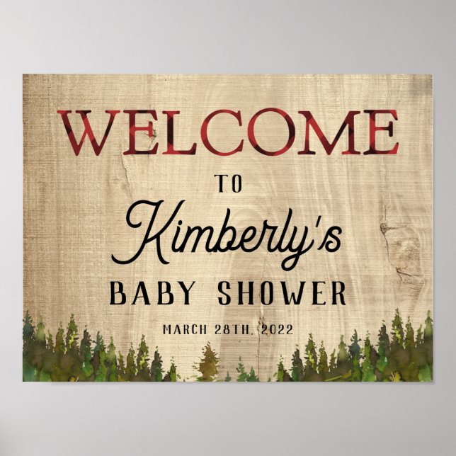 Affiche Rustic Buffalo Check Wild Un Baby shower Bienvenue (Devant)