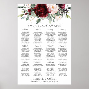 Affiche Rustic Burgundy Blush Floral Wedding Seating Chart