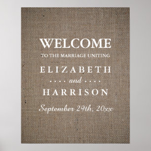 Affiche Rustic Burlap Mariage Bienvenue