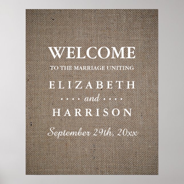 Affiche Rustic Burlap Mariage Bienvenue (Devant)
