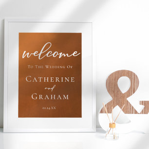 Affiche Rustic Burnt Orange Bienvenue À Notre Mariage Auto