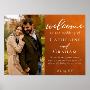 Affiche Rustic Burnt Orange Photo Mariage Bienvenue