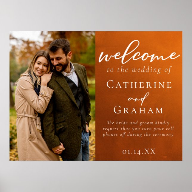 Affiche Rustic Burnt Orange Photo Mariage Bienvenue (Devant)