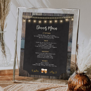 Affiche Rustic Cheers Whiskey Thème 8x10 Dîner Menu