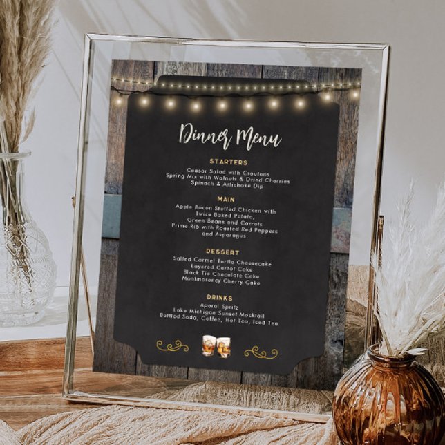 Affiche Rustic Cheers Whiskey Thème 8x10 Dîner Menu (Rustic Cheers Whiskey Themed 8x10 Dinner Menu Poster)
