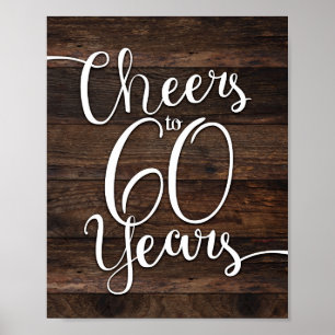Affiche Rustic Chic CHEERS TO 60 YEARS Sign Print