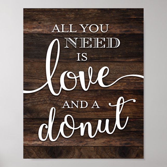 Affiche Rustic Chic LOVE ET UN DONUT SIGNE Imprimer (Devant)