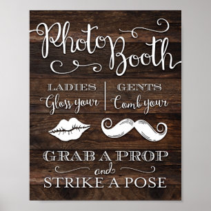 Affiche Rustic Chic PHOTO BOOTH GRAB A PROP Sign Print