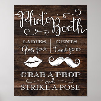 Affiche Rustic Chic PHOTO BOOTH GRAB A PROP Sign Print