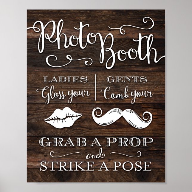 Affiche Rustic Chic PHOTO BOOTH GRAB A PROP Sign Print (Devant)