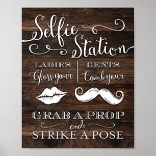 Affiche Rustic Chic SELFIE STATION GRAB A PROP SIGNALER Im