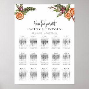 Affiche Rustic Christmas Wreath Wedding Seating Chart