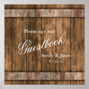Affiche Rustic Country Barn Wood Guestbook