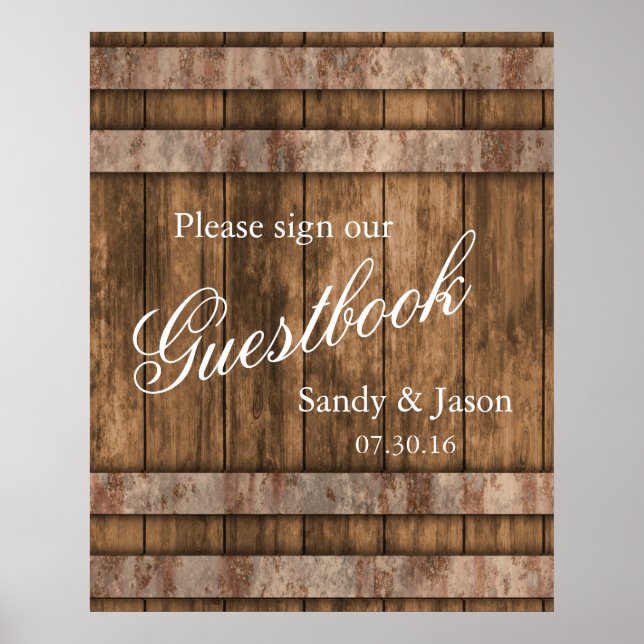 Affiche Rustic Country Grange Wood Guestbook (Devant)