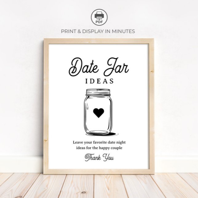 Affiche Rustic Date Jar Ideas Sign for Bridal Shower (Créateur téléchargé)