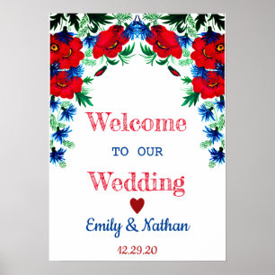 Affiche Rustic Decorative Floral Border Wedding Party Sign