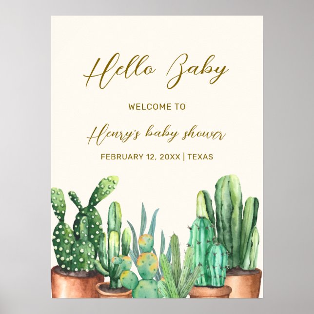 Affiche Rustic Desert Cactus Garden Baby shower Bienvenue (Devant)