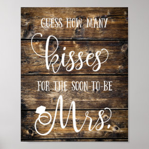 Affiche Rustic Devinez Combien De Baisers Fête des mariées