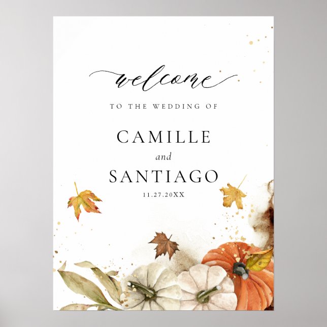 Affiche Rustic Fall Citrouille Mariage Réception Bienvenue (Devant)