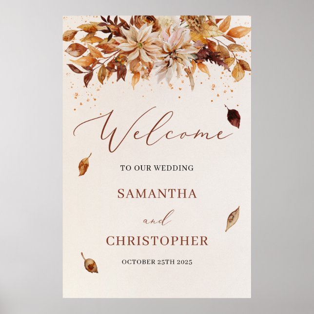 Affiche Rustic Fall et Automne floral mariage accueil (Devant)