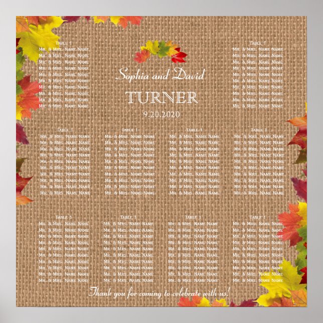 Affiche Rustic Fall quitte Burlap Mariage Sièges Graphique (Devant)