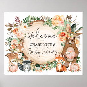 Affiche Rustic Fall Woodland Animaux Baby shower Bienvenue