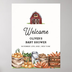 Affiche Rustic Farm Barnyard Veggie Baby shower Bienvenue