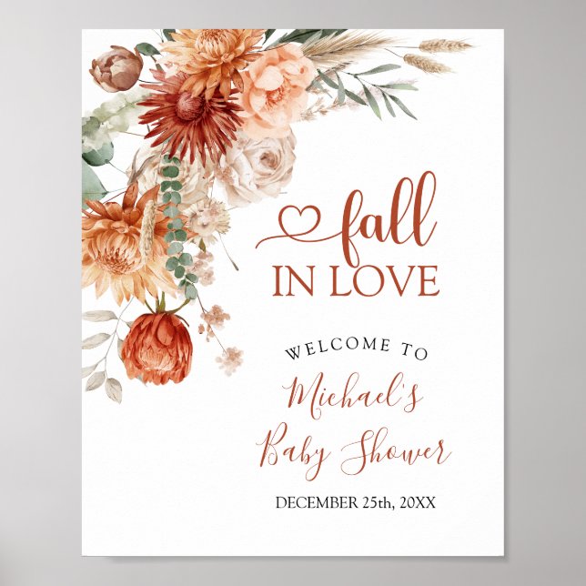 Affiche Rustic Fleur sauvage Fall in Love Baby shower Bien (Devant)