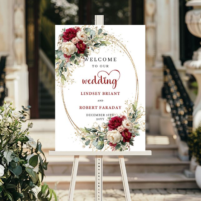 Affiche Rustic floral greenery gold wedding welcome sign  (Rustic floral greenery gold wedding welcome sign board

)