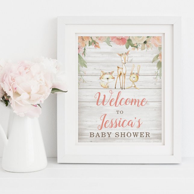 Affiche Rustic Floral Woodland Animals Baby Shower Welcome (Créateur téléchargé)