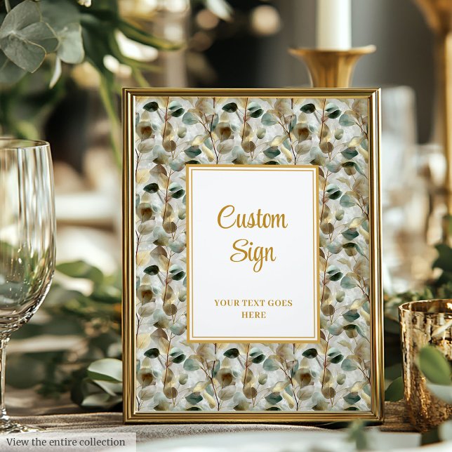 Affiche Rustic Forest Green Feuille or Mariage personnalis (Rustic Forest Green Gold Leaves Wedding Custom Poster)