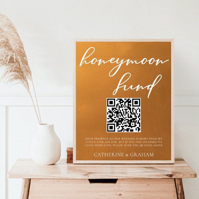 Affiche Rustic Gold Mariage Honeymoon Fund Code QR (Créateur téléchargé)