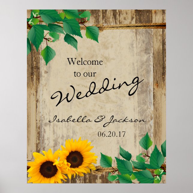 Affiche Rustic Grange Mariage de tournesol en bois (Devant)