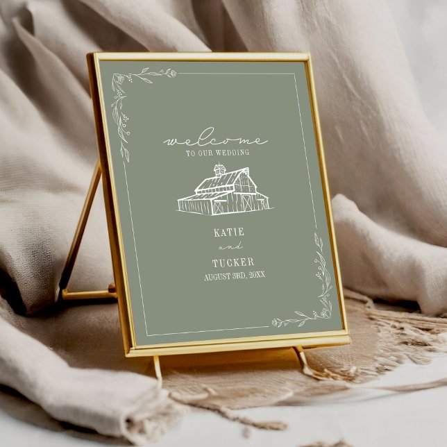 Affiche Rustic Grange Sage Green Mariage de automne Bienve (Créateur téléchargé)