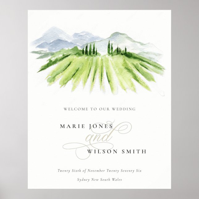 Affiche Rustic Green Blue Winery Vineyard Mariage Bienvenu (Devant)