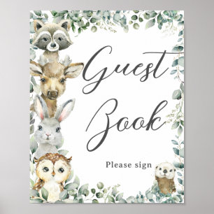 Affiche Rustic Greenery Bois Animaux Baby Guest Book