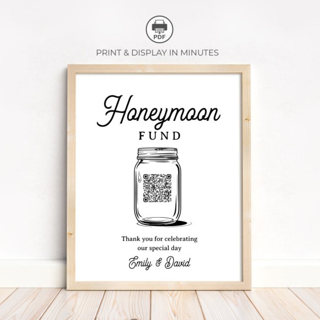 Affiche Rustic Honeymoon Fund Jar QR Code Wedding Sign (Créateur téléchargé)