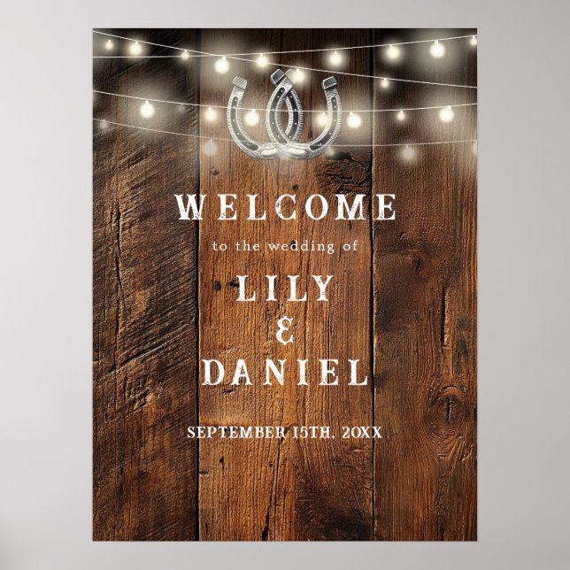 Affiche Rustic Horseshoes Western Wedding Welcome Sign (Devant)