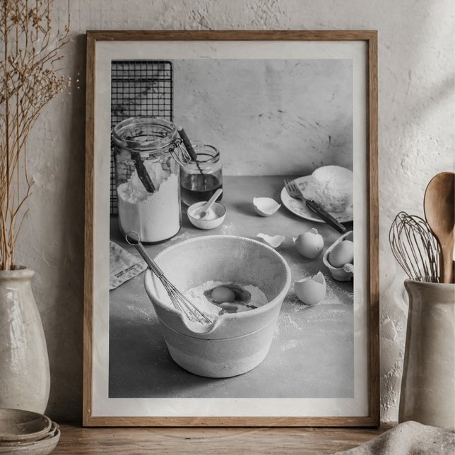 Affiche Rustic Kitchen Baking Scene Black and White Photo (Créateur téléchargé)